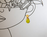 Porcelain and Gold Neon Green Teardrop Drop Earrings