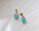 Porcelain and Gold Turquoise Teardrop Drop Earrings