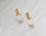 Porcelain and Gold White Oval Drop Earrings