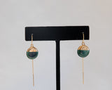 Porcelain Drop Gold Green Threader Earrings