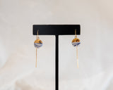 Porcelain Drop Gold Blue Floral Threader Earrings