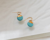 Porcelain and Gold Turquoise Drop Earrings with Gold Huggie Hoops