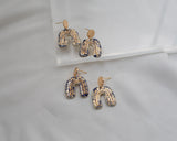 Porcelain and Gold Blue Floral Drop Arch Earrings