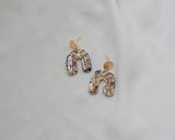 Porcelain and Gold Blue Floral Drop Arch Earrings
